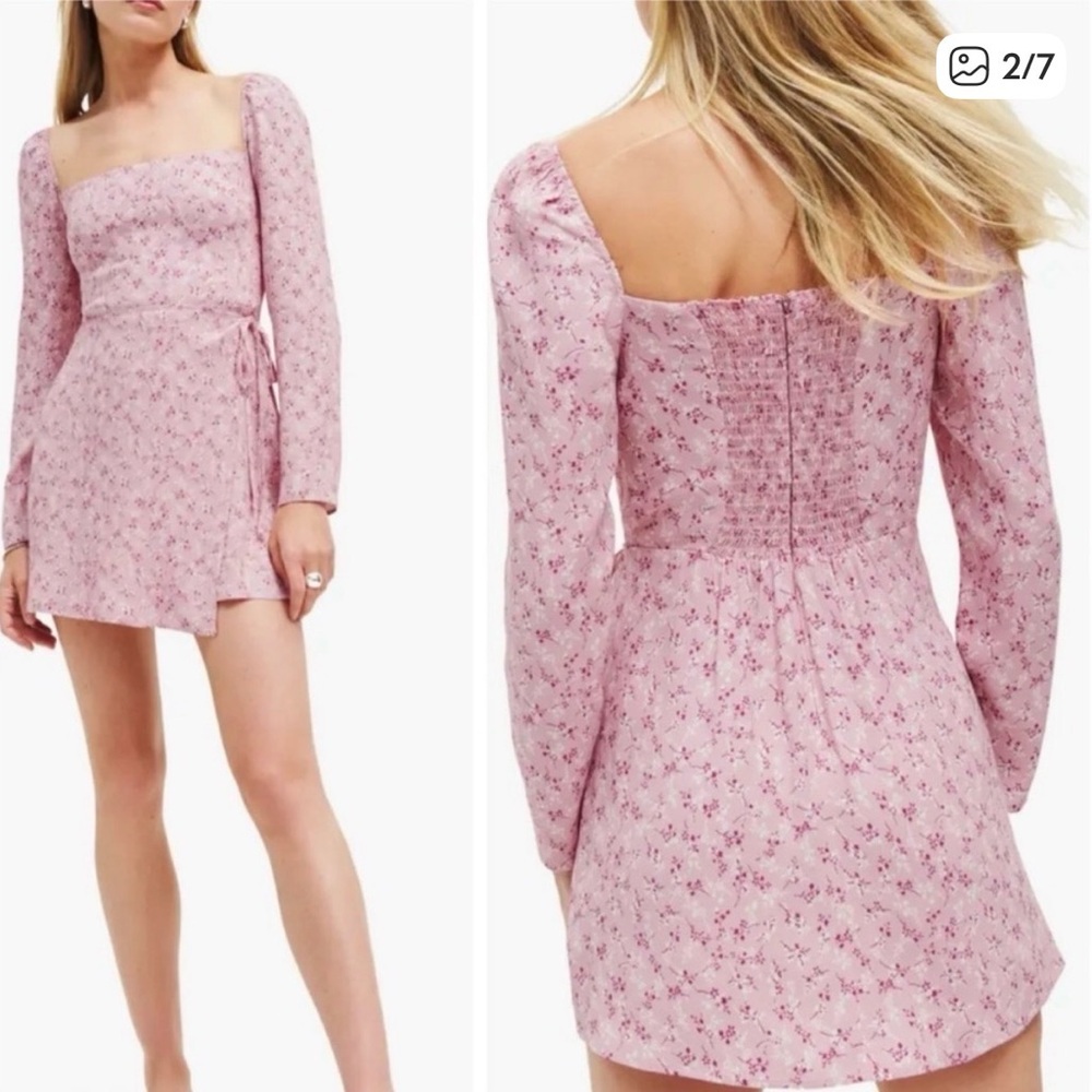Reformation Pink Floral Long Sleeve Dress